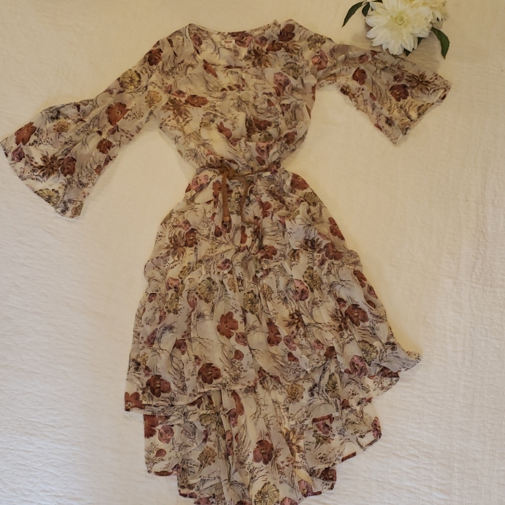 Mossimo Supply Co. Floral High Low Dress - Cream and Brown